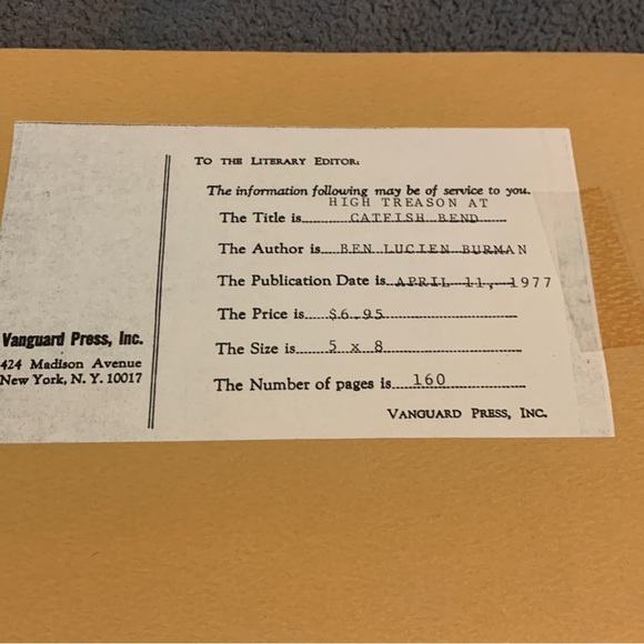 High Treason at Catfish Bend by Ben Lucien Burman Vanguard uncorrected proof. - Picture 3 of 7